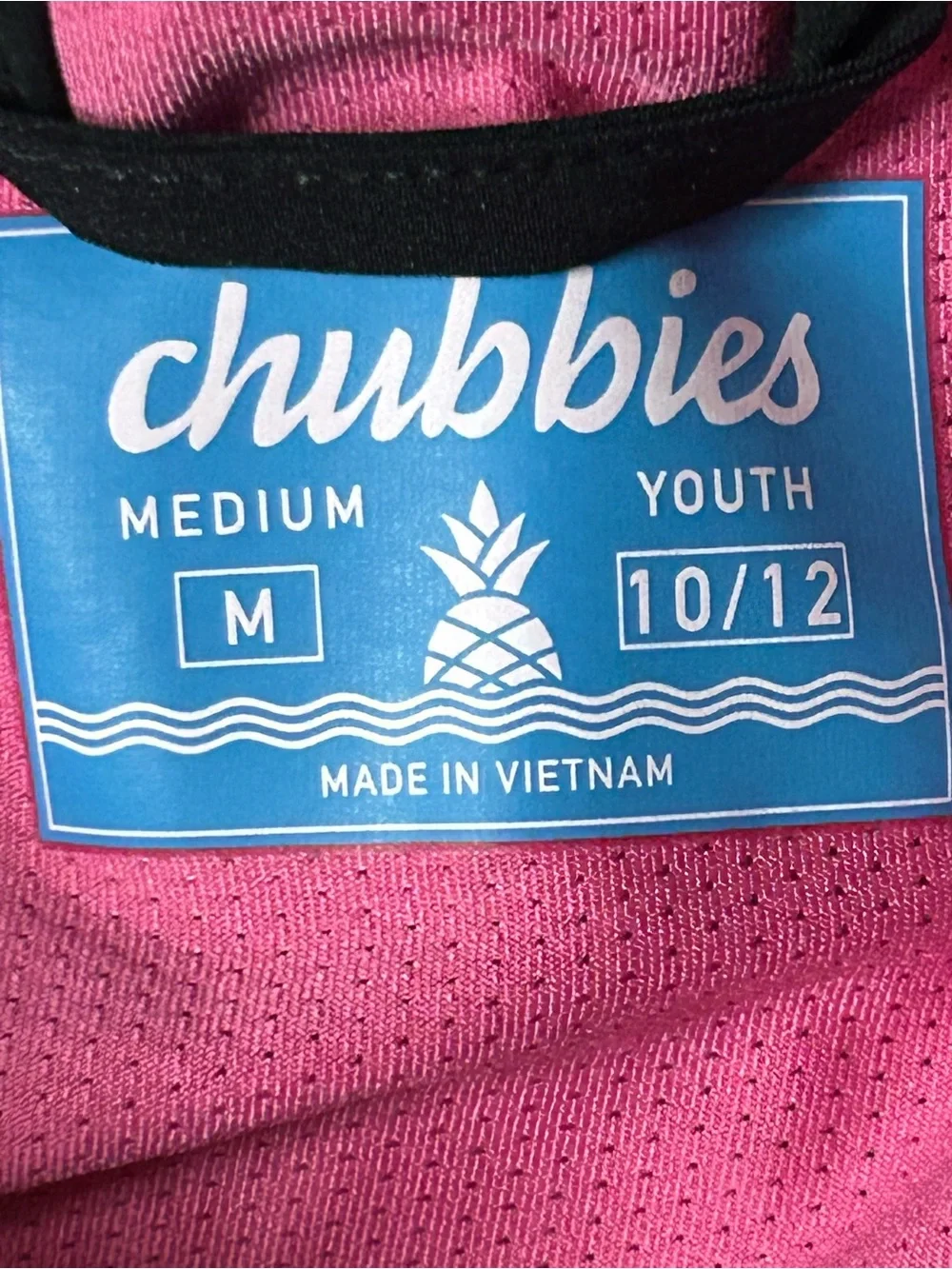 Chubbies Youth Boys M 10/12 Black Swim Trunks Shorts Pink Liner Drawstring